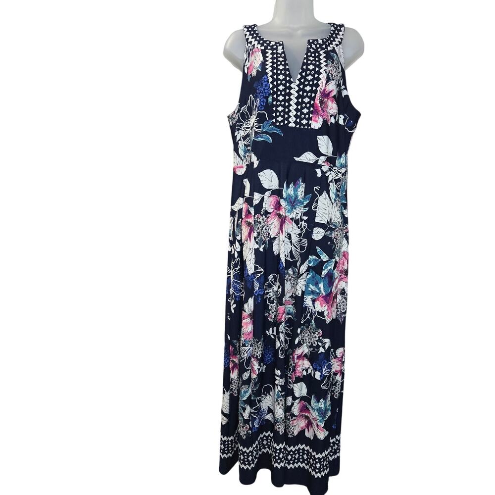 Rabbit Rabbit Rabbit Wom Sz 14 Navy Blue Floral Maxi Dress Semi-Formal Dressy